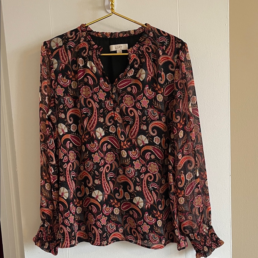 LOFT Paisley Blouse - Black and Pink